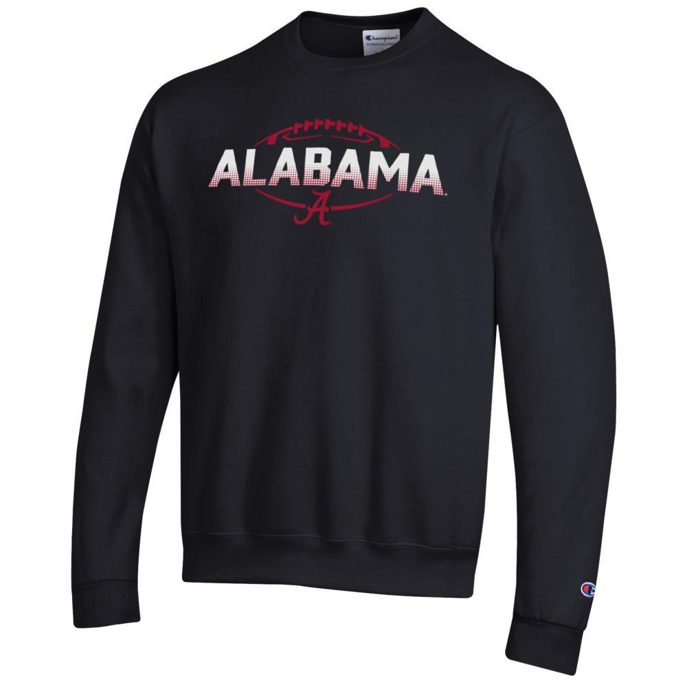 Alabama Champion Wordmark and Logo Over Football Crewneck