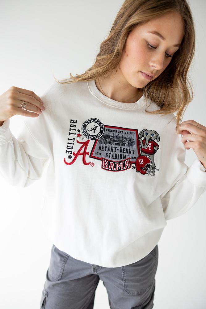 Alabama Gameday Social Layered Patch Lantern Sleeve Crew