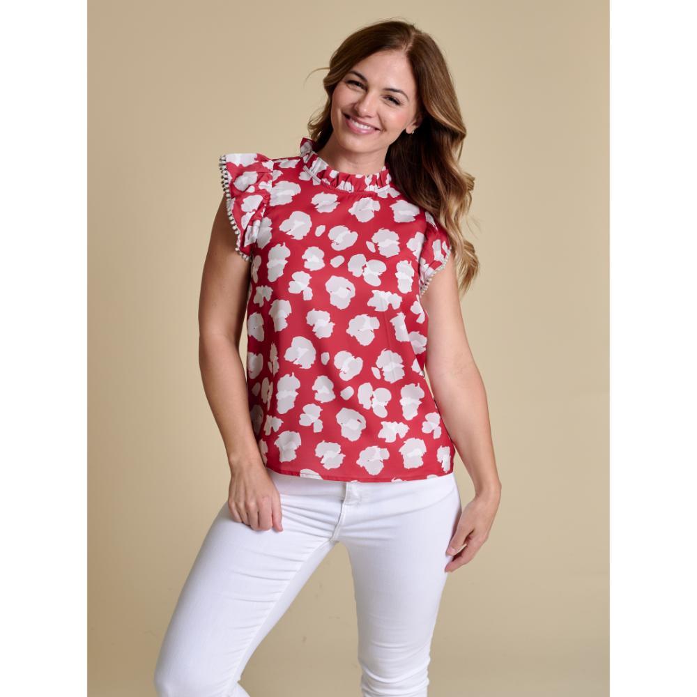 Crimson And White Stewart Simmons Poly Ruffle Sleeve Blouse