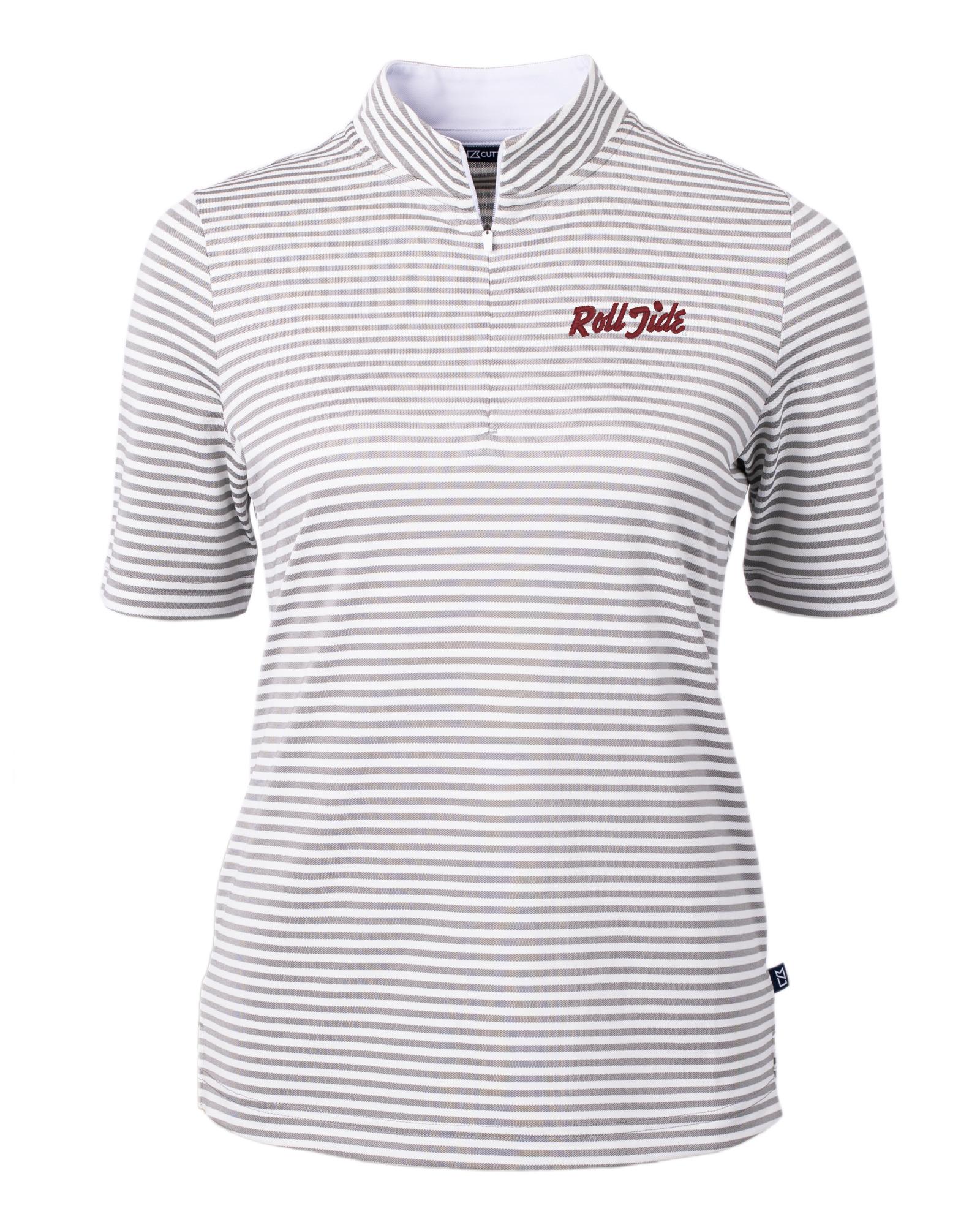 Alabama Cutter & Buck Roll Tide Script Women's Eco Pique Stripe Top