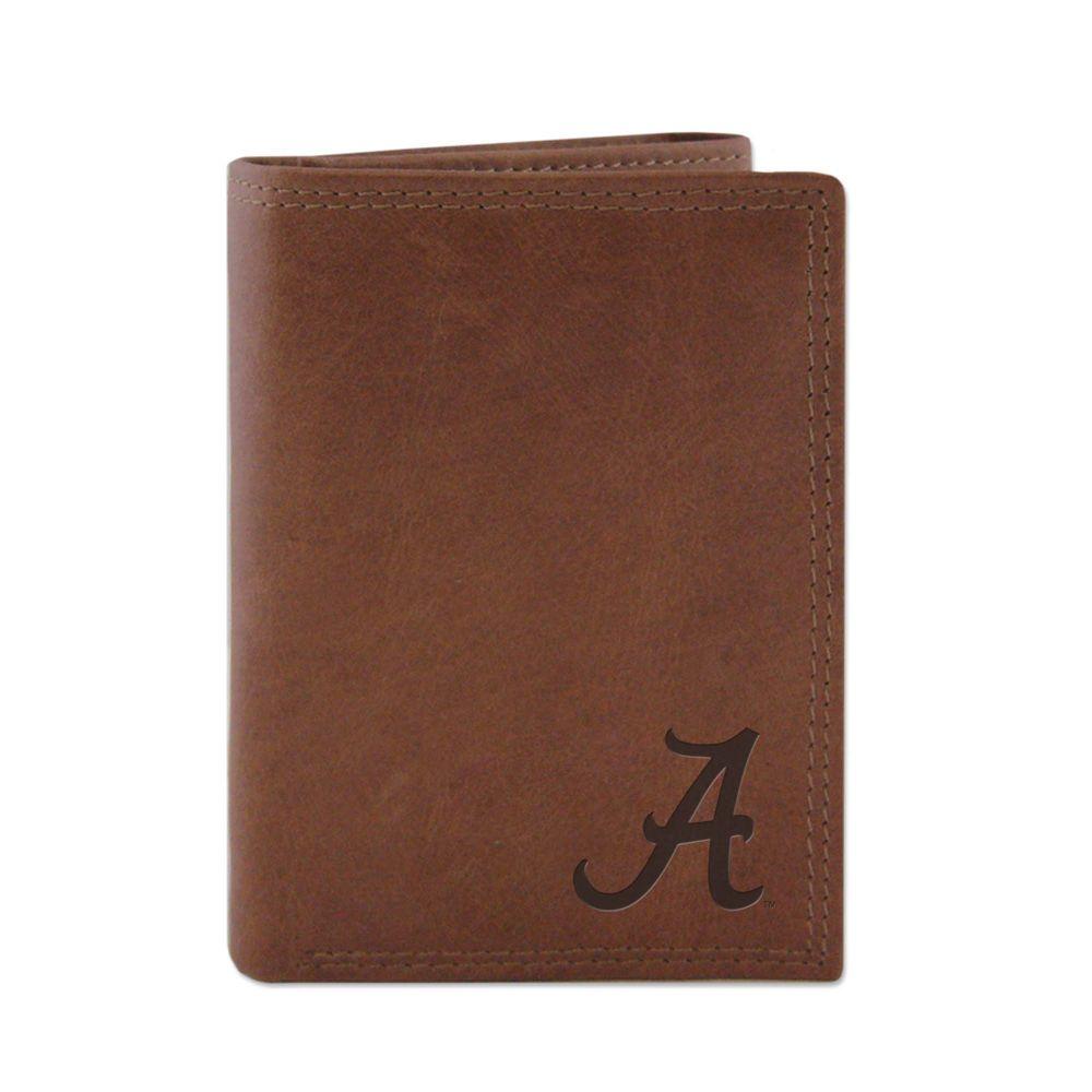 Alabama Zep-Pro Brown Leather Embossed Trifold Wallet