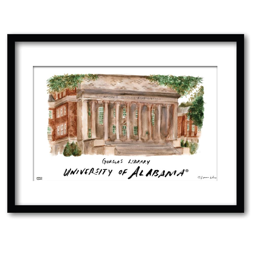 Alabama Gorgas Library Matted Watercolor Framed Wall Art 11"x14" by Laura Wilcox