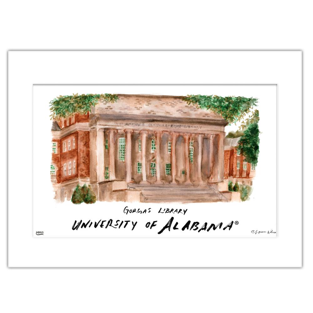 Alabama Gorgas Library Matted Watercolor Wall Art 16"x20" by Laura Wilcox