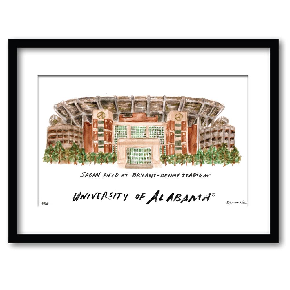 Alabama Bryant-Denny Stadium Matted Watercolor Framed Wall Art 16"x20" by Laura Wilcox