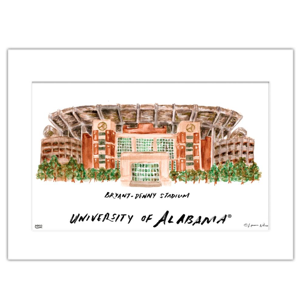 Alabama Bryant-Denny Stadium Matted Watercolor Wall Art 16"x20" by Laura Wilcox