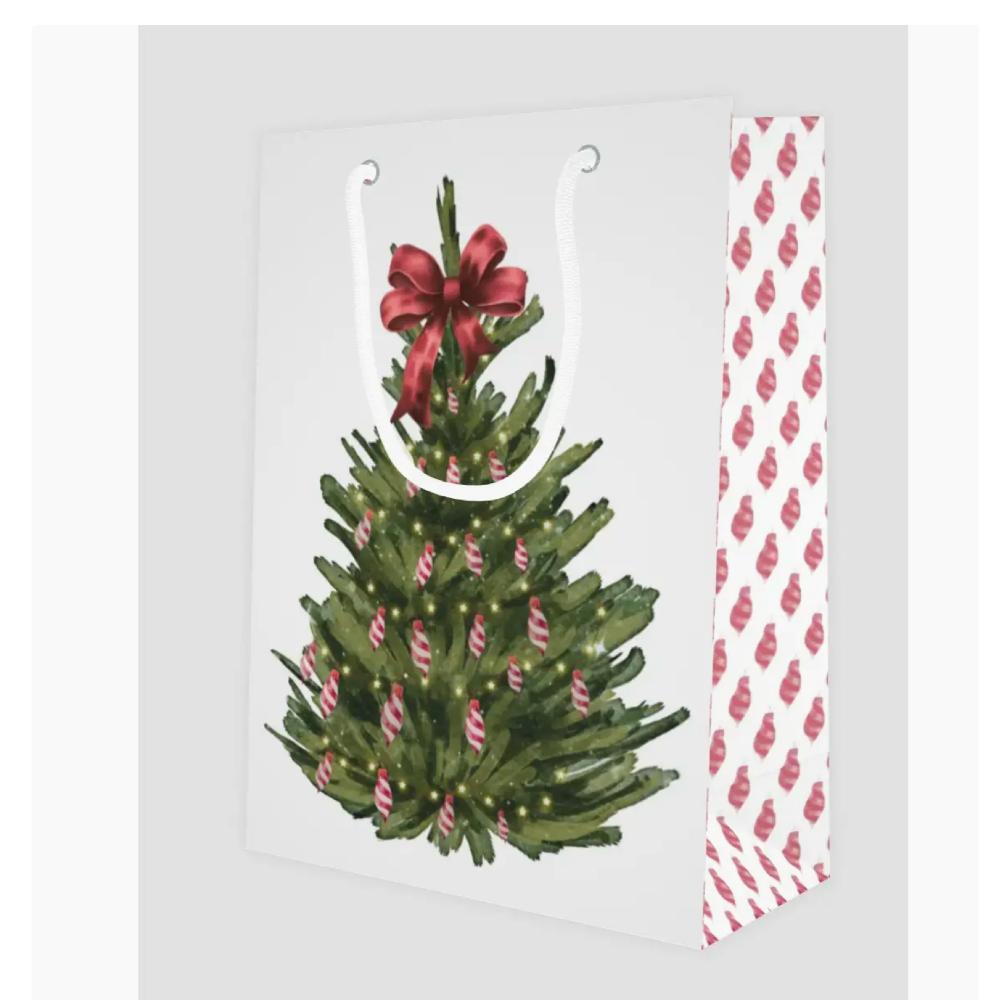 Crimson and White Holiday Tree Gift Bag