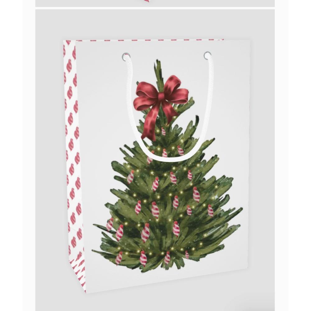 Crimson and White Holiday Tree Gift Bag